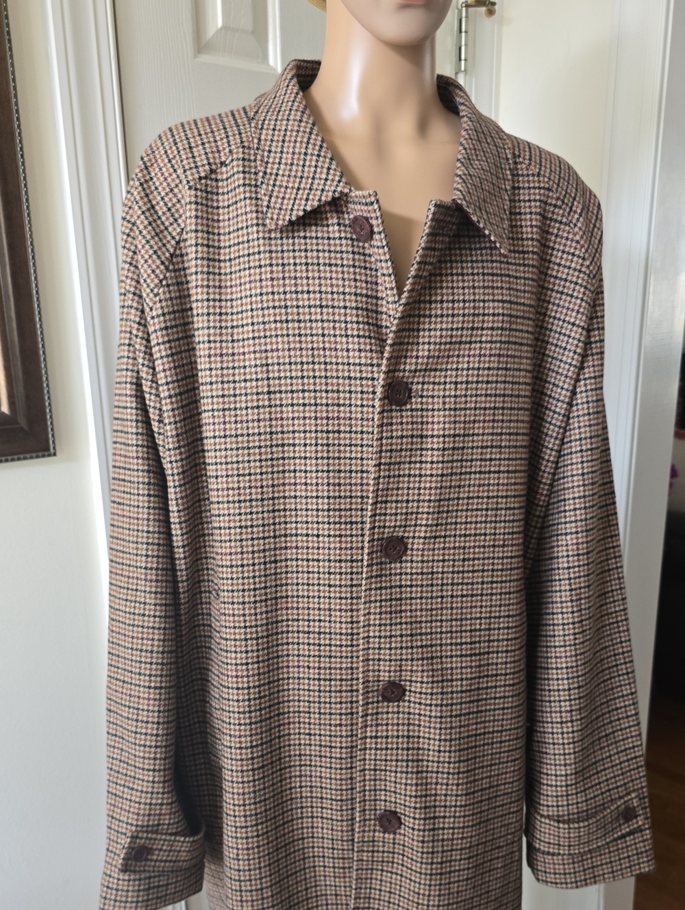 SHAQUILLE O'NEAL MENS BIG AND TALL TAN MULTI COLORS PLAID CAR COAT SIZE 5XLT